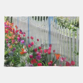 Tulips Garden weißen Picketzaun Küchentuch