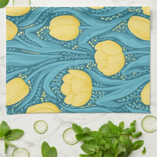 Tulips in blau und gelb geschirrtuch (Gefaltet)