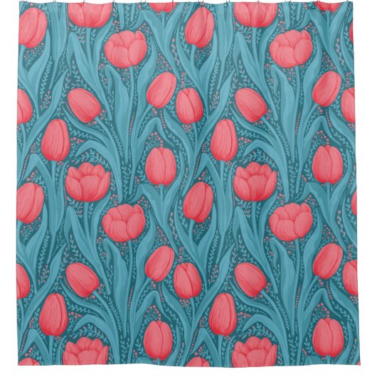 Tulips in blau und rot duschvorhang (Vorderseite)