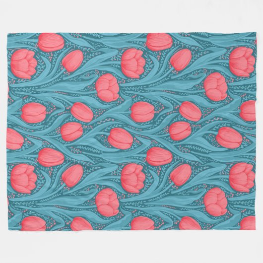 Tulips in blau und rot fleecedecke (Vorderseite (Horizontal))