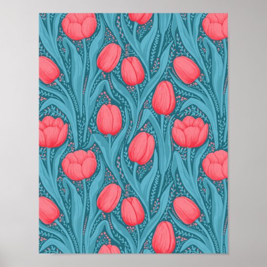 Tulips in blau und rot poster (Vorne)