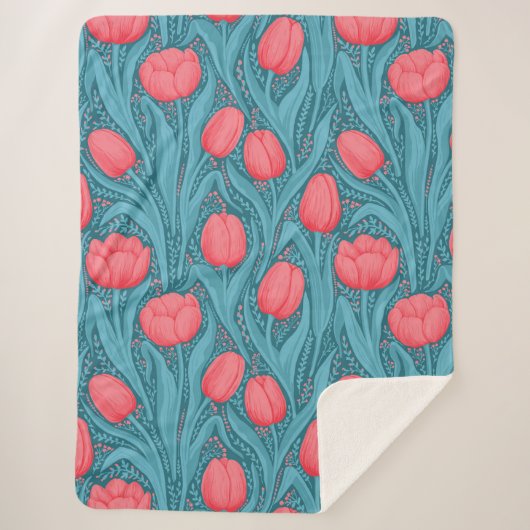 Tulips in blau und rot sherpadecke (Vorderseite)