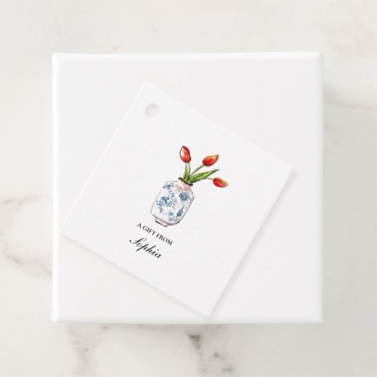 Tulips in blau-weißer Vase Geschenkanhänger (Beispiel)