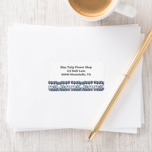 Tulips in Delft Blue benutzerdefinierbar Adressaufkleber (Insitu)