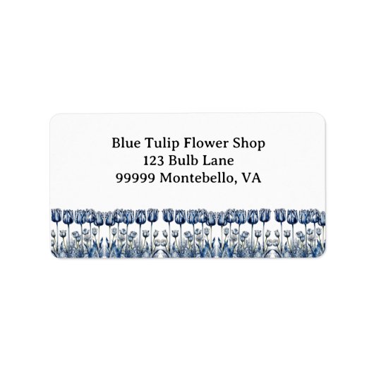 Tulips in Delft Blue benutzerdefinierbar Adressaufkleber (Vorne)