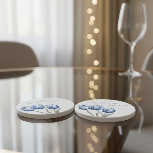 Tulips in Delft Blue benutzerdefinierbar Getränkeuntersetzer