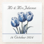 Tulips in Delft Blue benutzerdefinierbar Glasuntersetzer (Vorderseite)