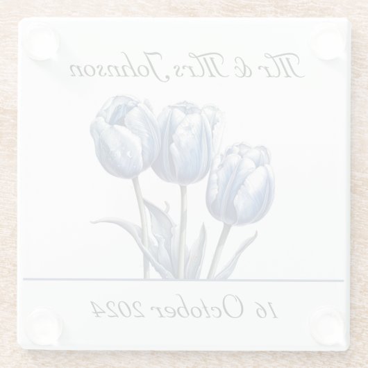 Tulips in Delft Blue benutzerdefinierbar Glasuntersetzer (Rückseite)