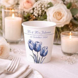 Tulips in Delft Blue benutzerdefinierbar Pappbecher