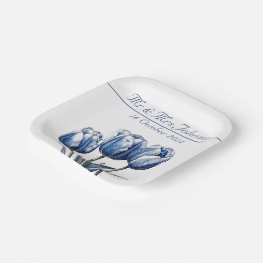 Tulips in Delft Blue benutzerdefinierbar Pappteller (Gewinkelt)