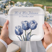 Tulips in Delft Blue benutzerdefinierbar Pappteller