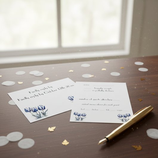 Tulips in Delft Blue benutzerdefinierbar RSVP Karte