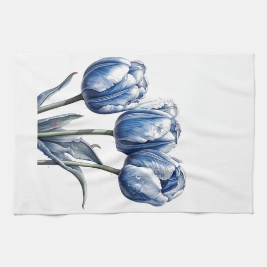 Tulips in Delft Blue Geschirrtuch (Horizontal)