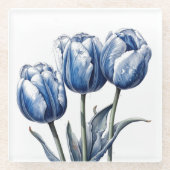 Tulips in Delft Blue Glasuntersetzer (Vorderseite)