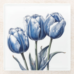Tulips in Delft Blue Glasuntersetzer