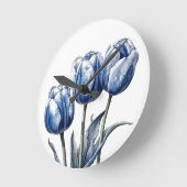 Tulips in Delft Blue Runde Wanduhr (Winkel)