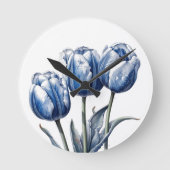Tulips in Delft Blue Runde Wanduhr (Vorderseite)