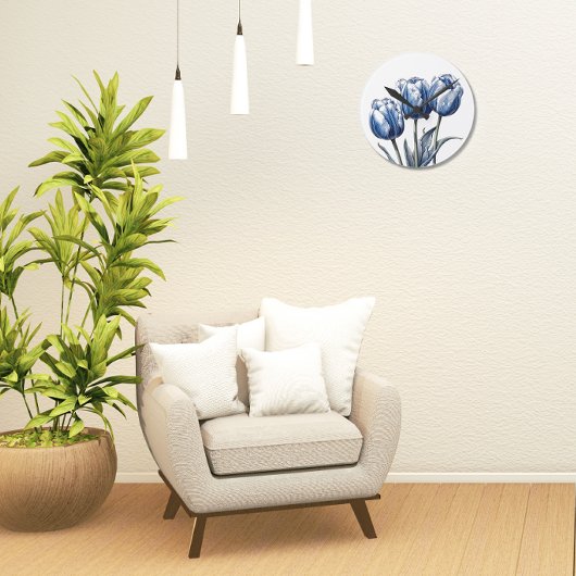 Tulips in Delft Blue Runde Wanduhr