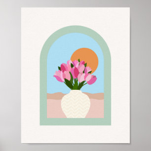 Tulips in einer Vase rosa blaugrüne Blüte Poster