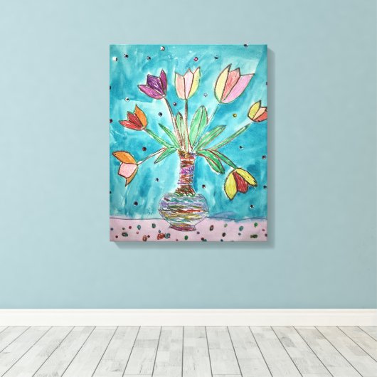 Tulips in einer Vasenwand Leinwand (Insitu (Holzboden))