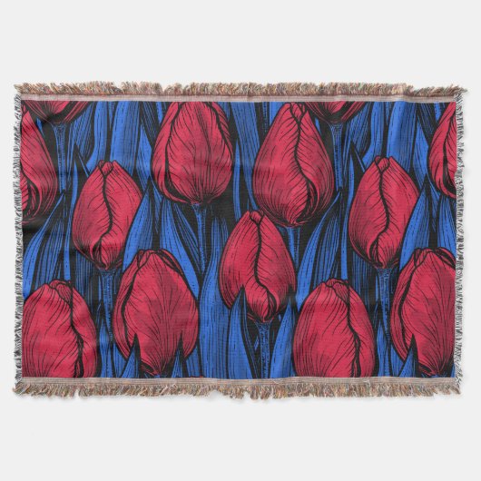 Tulips in Rot und Blau Decke (Vorderseite)
