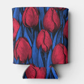 Tulips in Rot und Blau Dosenkühler (Rückseite)