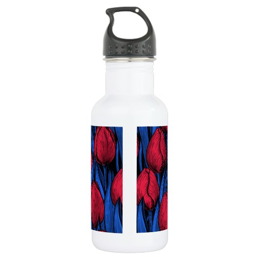 Tulips in Rot und Blau Edelstahlflasche (Rückseite)