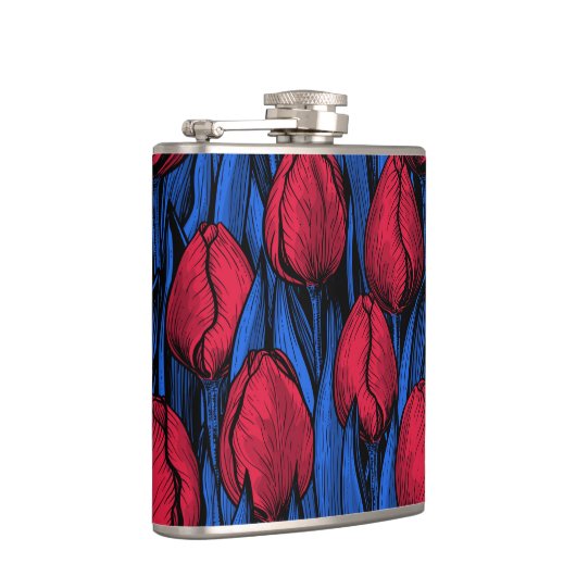 Tulips in Rot und Blau Flachmann (Rechts)