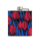 Tulips in Rot und Blau Flachmann (Rückseite)