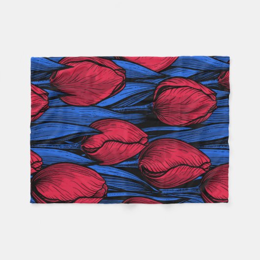 Tulips in Rot und Blau Fleecedecke (Vorderseite (Horizontal))