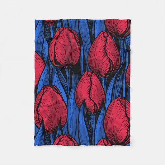 Tulips in Rot und Blau Fleecedecke (Vorderseite)