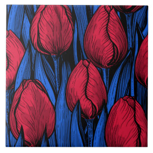 Tulips in Rot und Blau Fliese