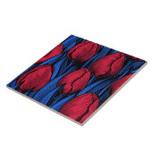 Tulips in Rot und Blau Fliese (Seite)
