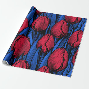 Tulips in Rot und Blau Geschenkpapier