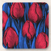 Tulips in Rot und Blau Getränkeuntersetzer (Vorderseite)