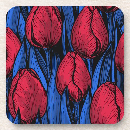 Tulips in Rot und Blau Getränkeuntersetzer (Vorderseite)