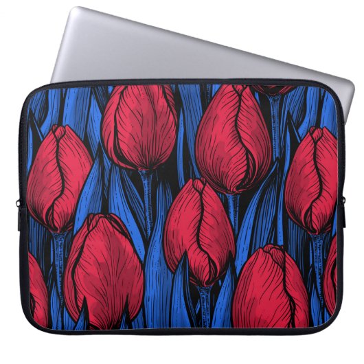 Tulips in Rot und Blau Laptopschutzhülle (Vorderseite)