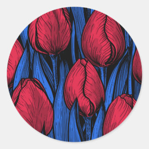 Tulips in Rot und Blau Runder Aufkleber
