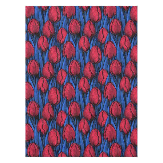 Tulips in Rot und Blau Tischdecke (Vorderseite)