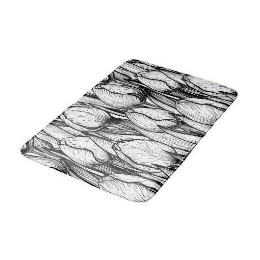 Tulips in Schwarzweiß Badematte (Schrägansicht)