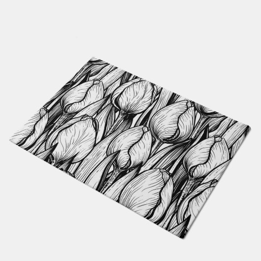 Tulips in Schwarzweiß Fußmatte (Schrägansicht)
