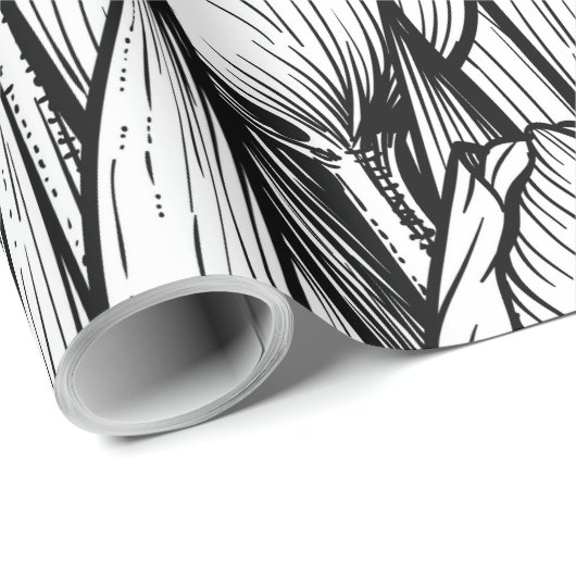 Tulips in Schwarzweiß Geschenkpapier (Rolleneckpunkt)