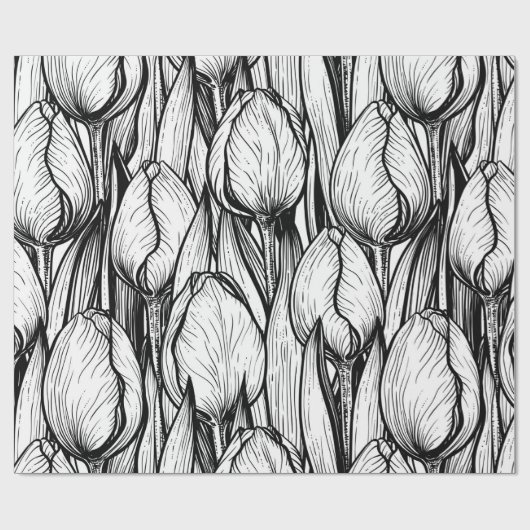 Tulips in Schwarzweiß Geschenkpapier (Flach)
