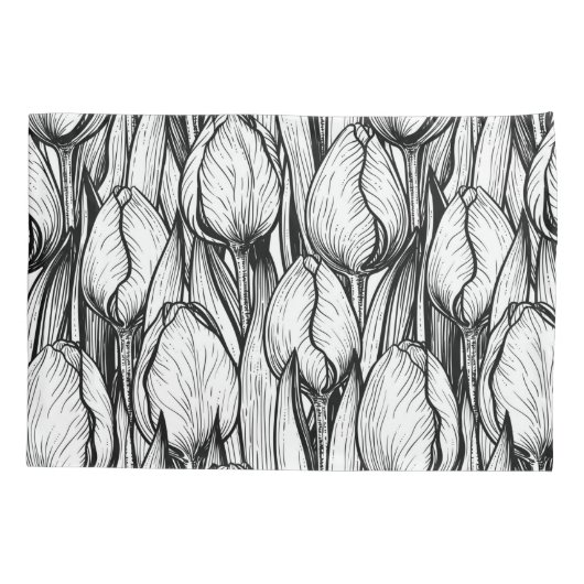 Tulips in Schwarzweiß Kissenbezug (Rückseite)