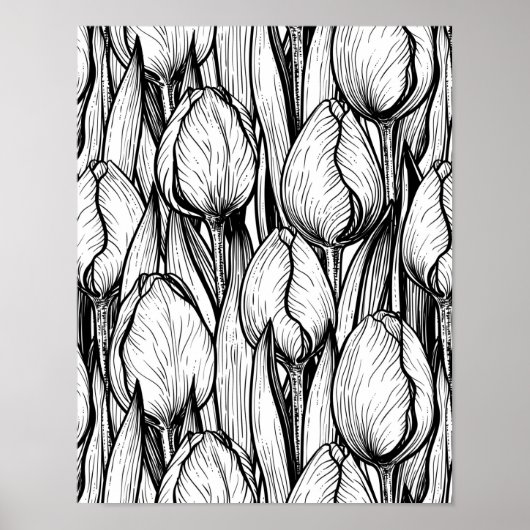 Tulips in Schwarzweiß Poster (Vorne)