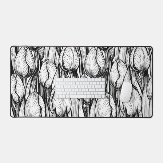 Tulips in Schwarzweiß Schreibtischunterlage (Tastatur & Maus)