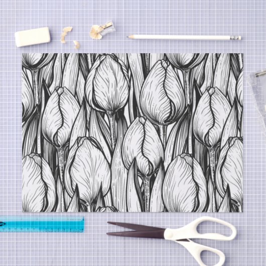 Tulips in Schwarzweiß Seidenpapier (Handwerk)