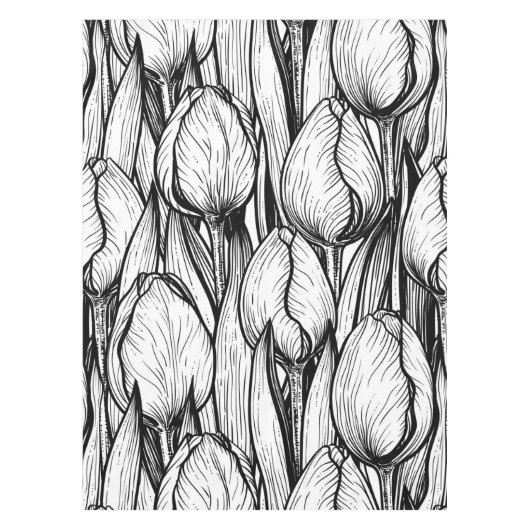 Tulips in Schwarzweiß Tischdecke (Vorderseite)