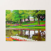 Tulips in Springtime Garden Pond farbenfroh Puzzle (Horizontal)