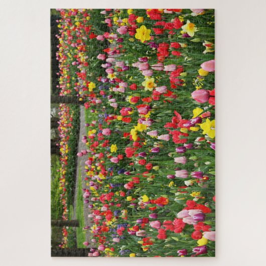 Tulips in Springtime Garden Weg farbenfroh Puzzle (Vertikal)